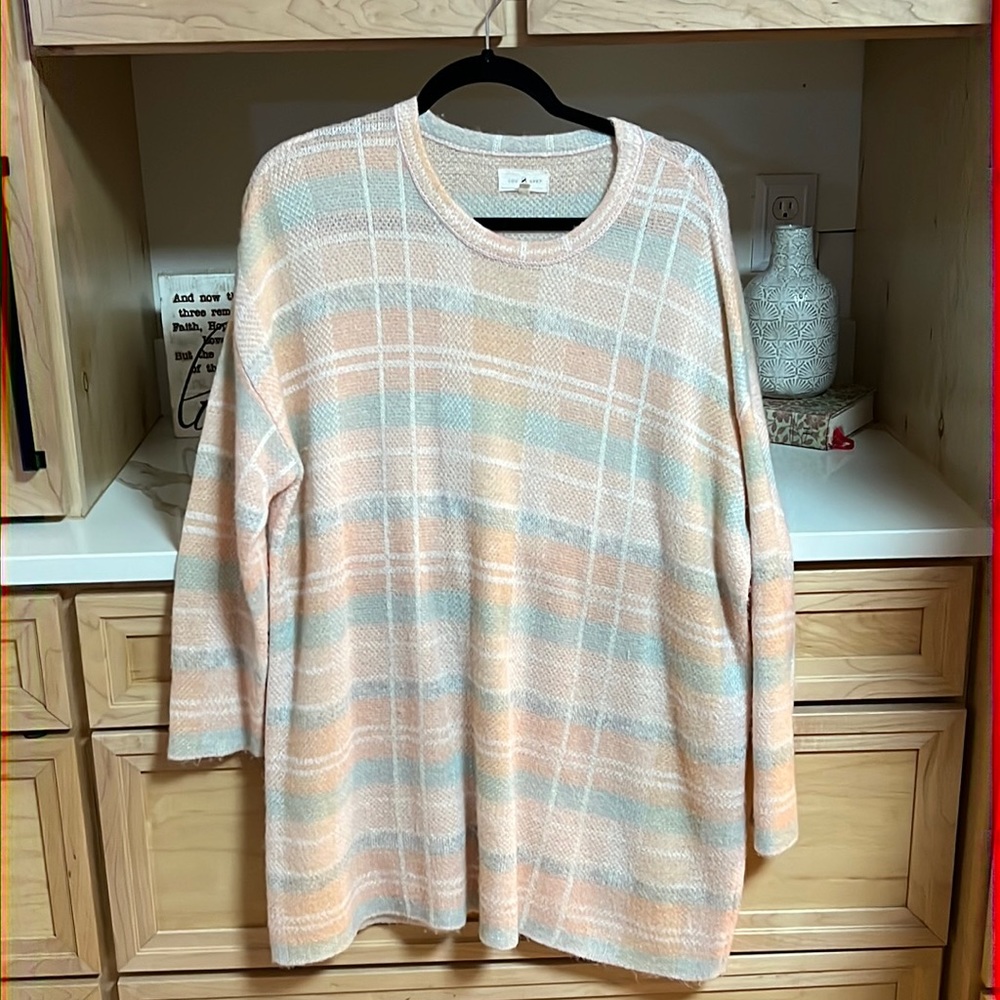 Lou & Grey pastel plaid sweater; LARGE; excellent condition